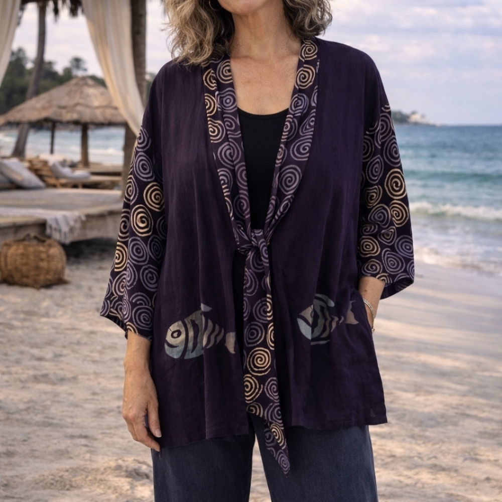 Meng Design Top Kimono Fish Artsy Size L